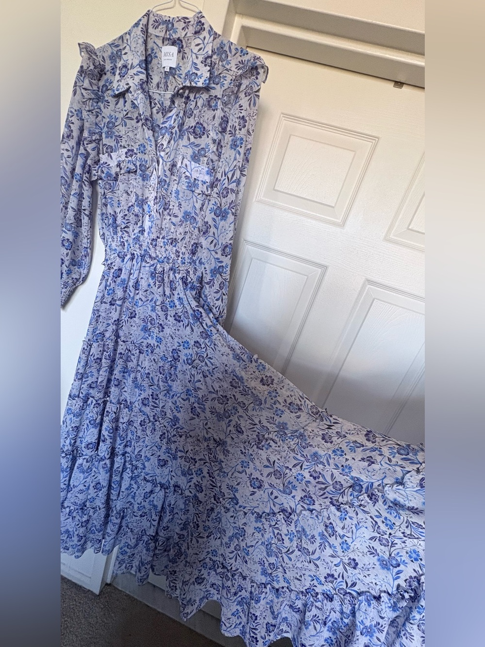 Misa Los Angeles Blue Floral Maxi Dress with Smocked Waist - Picture 3 of 11